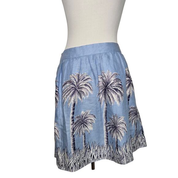 J. Crew Linen Skirt A Line Blue Palm Tree Summer Beach G4616 Women 6 - Picture 2 of 11